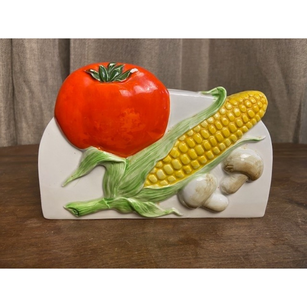 Vintage Otagiri Ceramic Vegetable Napkin Holder Tomato Corn Carrot Mushroom 3D